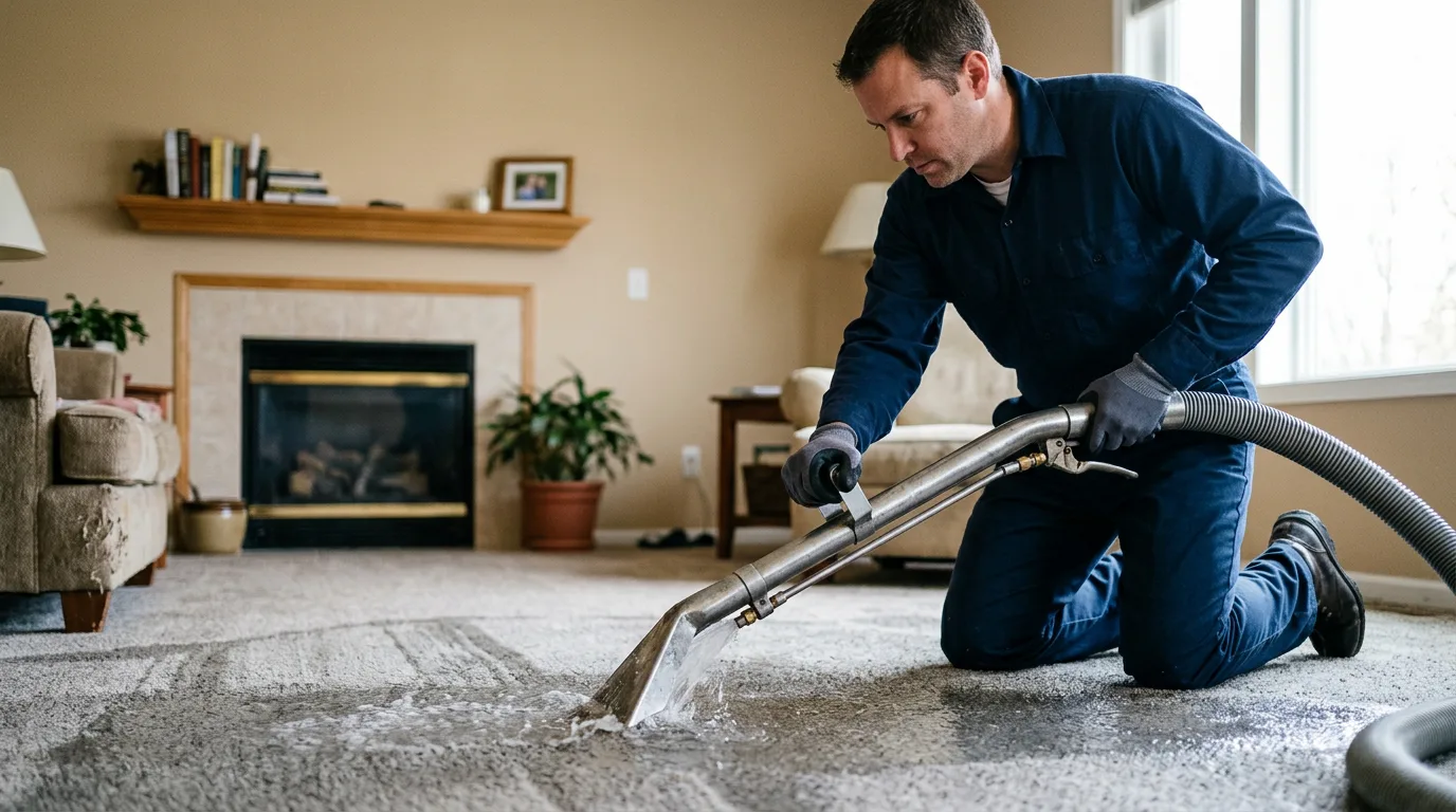 Water damage restoration technician working near Yukon, MO